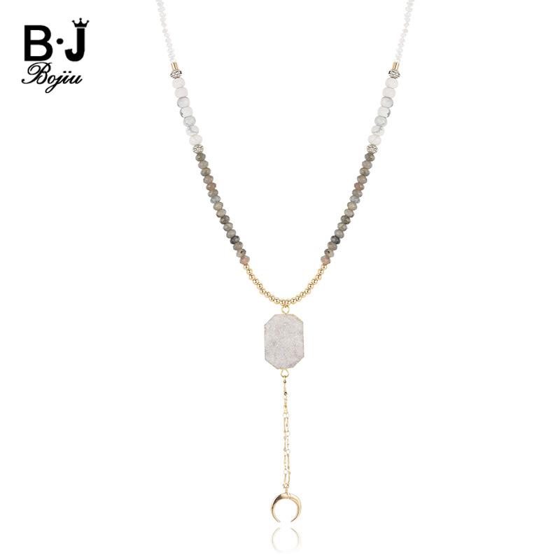 

Pendant Necklaces BOJIU Extended Natural Druzy Gold Moon Long Necklace Fashion Crystal Stone Chain For Women Gift NKS197