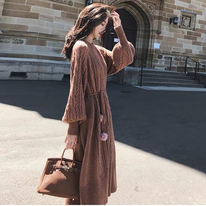 

Maternity Dresses Pregnant Women's French Girls' Retro Wool Dress Waist Closing And Backing Knitted In Autumn Winter 2021, 02