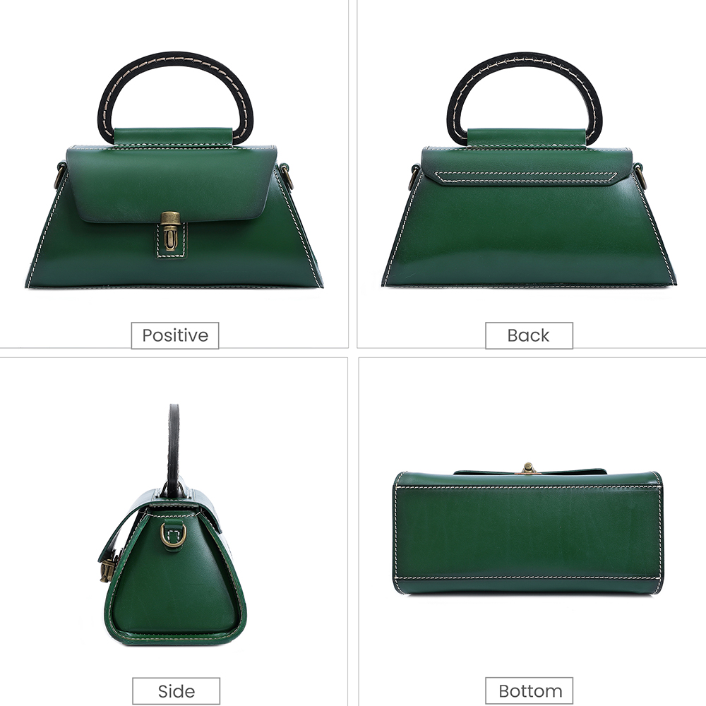 

Real Leather Handbag Arrival 2021 Women Trapezoid Evening Elegant Crossbody Bags Female Box Green