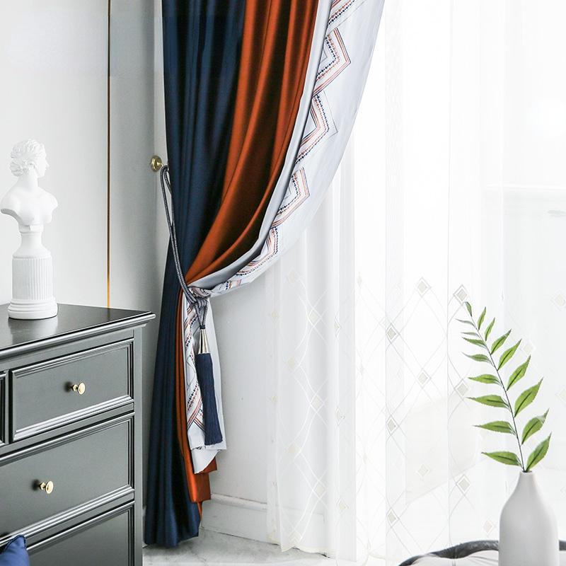 

Curtain & Drapes Geometric Embroidery Modern Stitching Curtains Living Room Bedroom Blackout Custom Bay Window Balcony Gauze