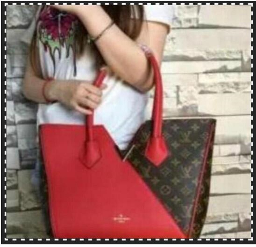 

100% quality LV LOUIS bag VITTON Splicing High capacity shopping bag classic shoulder bags clutch handbag leather crossb, Red;black