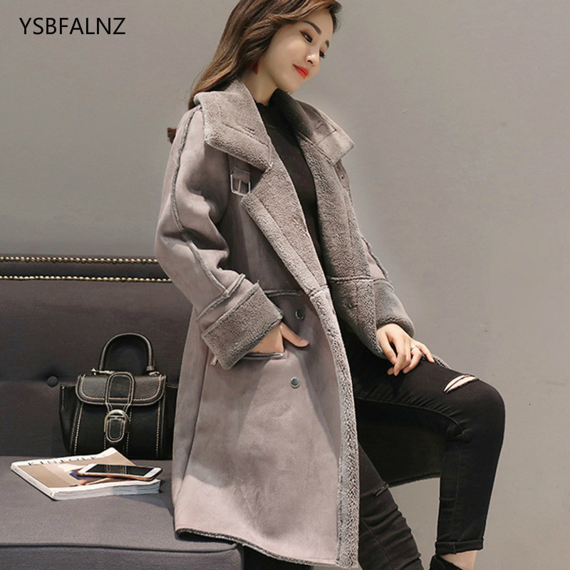 

Women's Down & Parkas Korean Womens Suede Fur Winter Jackets Fashion Zipper Pocket Thick Artificial Sheepskin Long Coats Female Wa, Black