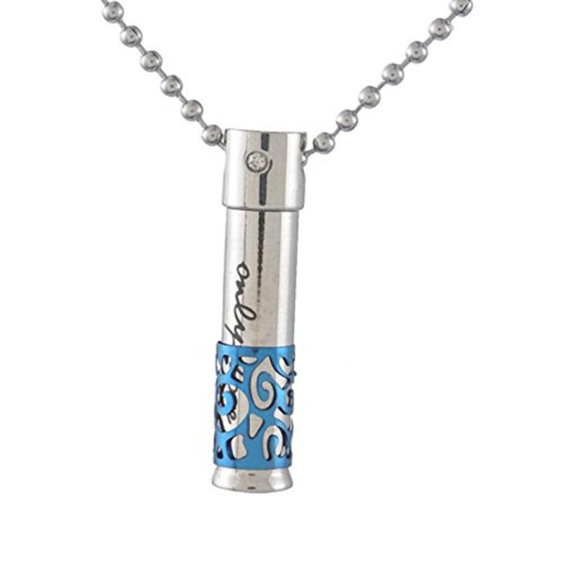

Pendant Necklaces Waterproof Cremation Jewelry "Only Love" Keepsake Memorial Urn Necklace (Blue), Silver
