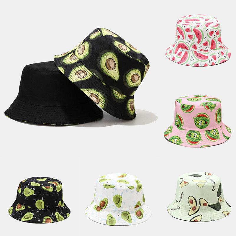 

Wide Brim Hats Cartoon Avocado Fisherman Hat Reversible Bucket For Women Men Street Hip Hop Foldable Panama Cap Vintage Printed Fishing