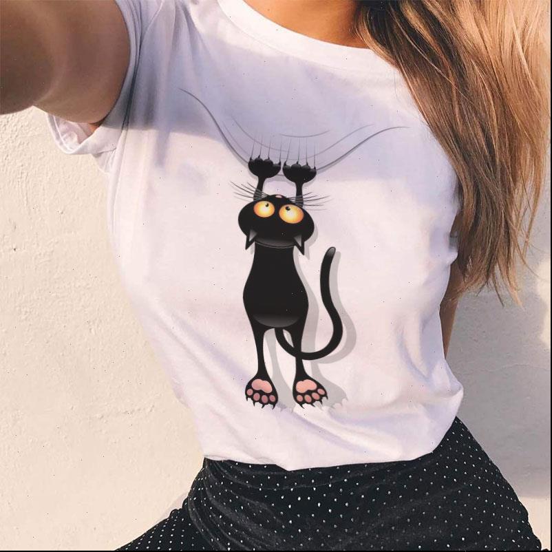 

women t shirt fashion summer woman casual cartoon funny cat print short sleeve o neck tshirt kawaii shirts tees, White