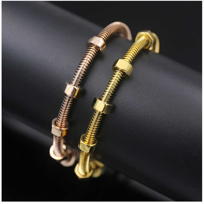

Screw Bangles Titanium Steel Oval Couple Women Bangles No Stone Rose Gold Bracelets Femme Bijoux Pulseira Without Box Q0720