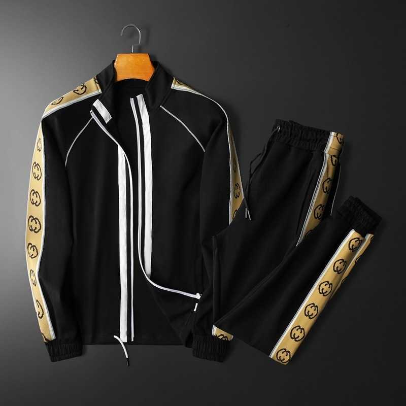 

2021 autumn new suit European jogging suits joggers men fashion brand men's sports and leisure suit two-piece set tracksuit, Black