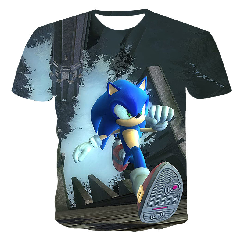 

summer t-shirt movie blue heehog head sony around 3d printed boys and girls cute short sve t-shirt33pp, White;black