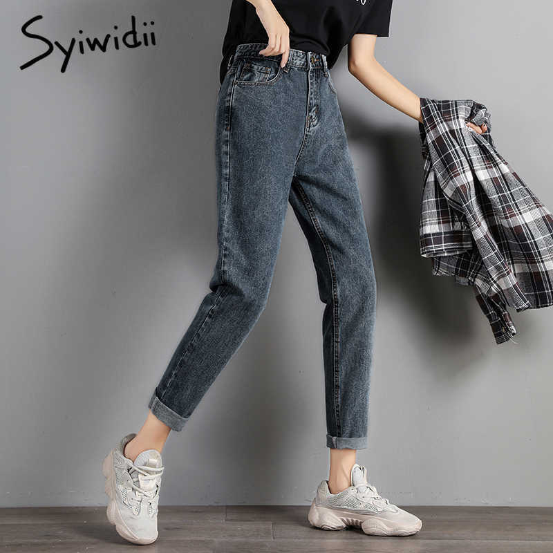 

Plus Size Mom Jeans Women High Waist Boyfriend Jeans for Women Harem Pants Denim Street Style Coated Ankle-Length High Street 210616, Vintage blue