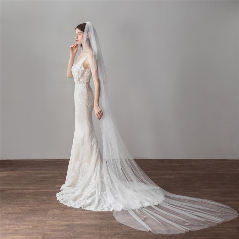 

Bridal Veils Long Veil White/Ivory Wedding Simple With Comb Cathedral Face Covered 2 Tiers VeilBridal