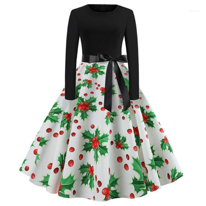 

Casual Dresses Fast Delivery Women' Vintage Print Long Sleeve Christmas Evening Party Swing Dress Fashion Bodysuit Women In Stock1, White