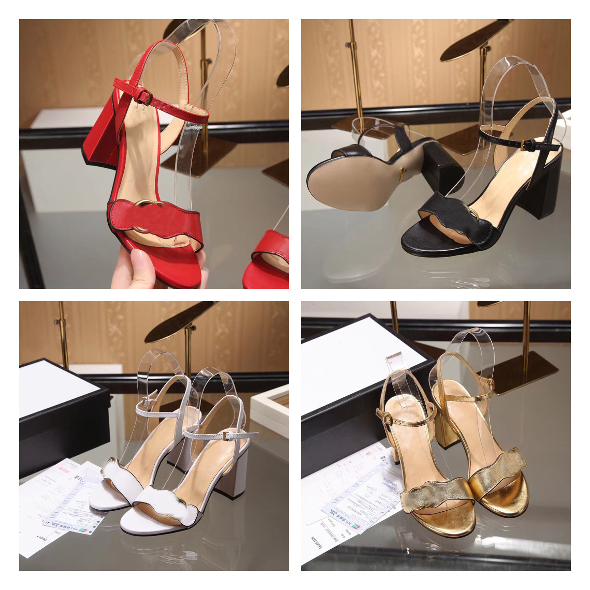 

Classic High heeled sandals party fashion 100% leather women Dance shoe designer sexy heels Suede Lady Metal Belt buckle Thick Heel Woman shoes Large size 35-42