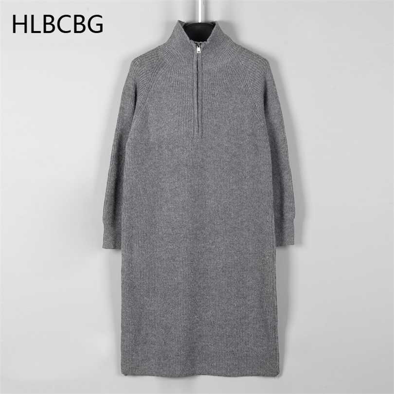 

HLBCBG Long Knit Sweater Dress For Women Autumn Winter Thick Warm Maxi Elegant Zipper Robe Femme Vestidos 211110, Black