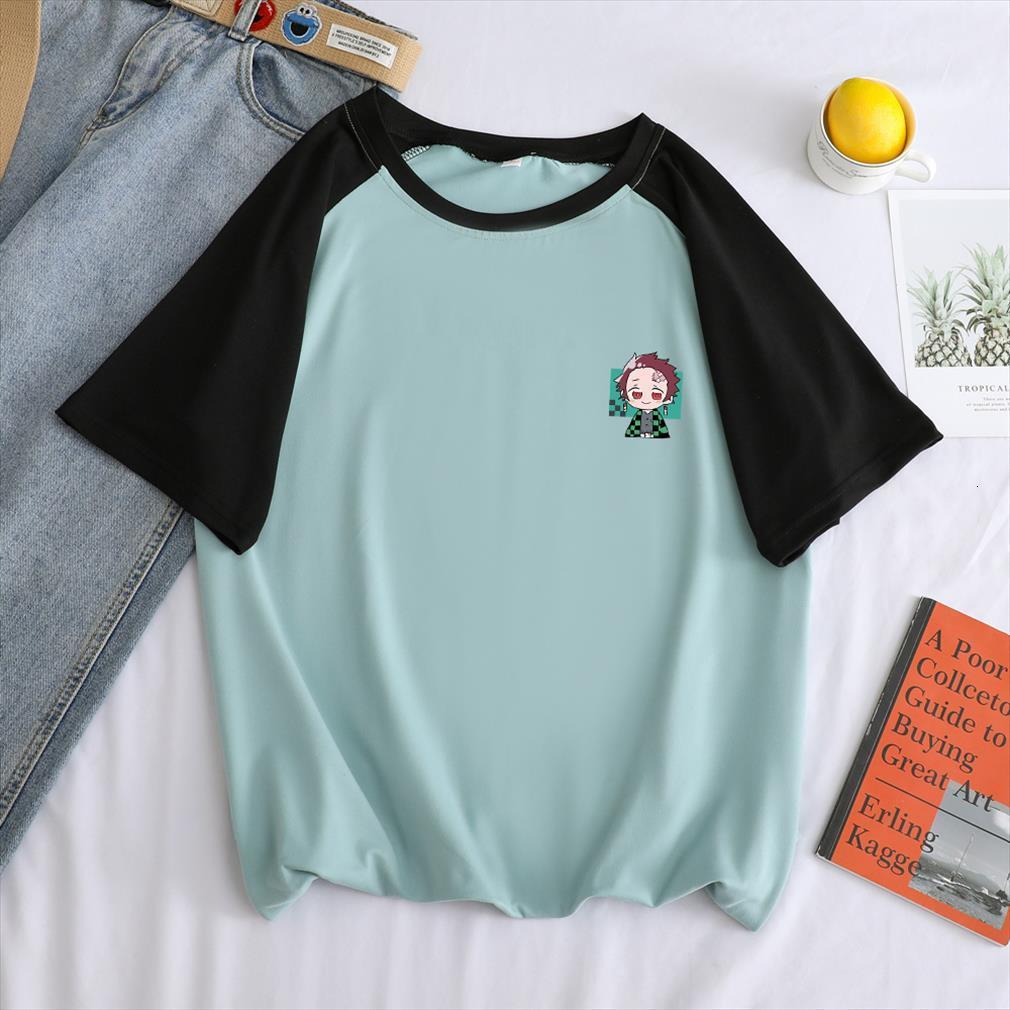

demon slayer cartoon printed men summer contrast color casual harajuku funny anime loose camisetas clothing, White;black