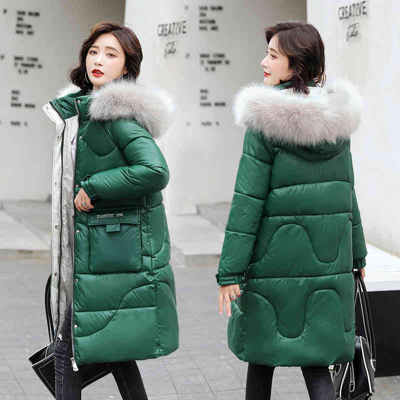 

Winter women Long parkas jackets Casual thicken warm hooded coat winter female fur collar padding coats -XXL 210524, Pink