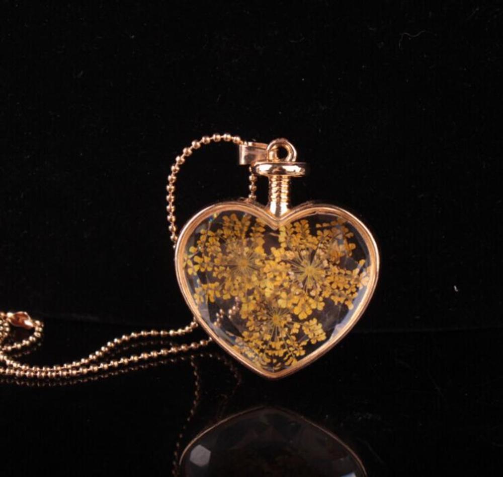 murano heart shape lampwork glass pendants aromatherapy pendant necklaces jewelry dry flowers perfume vial bottle pendants necklace 