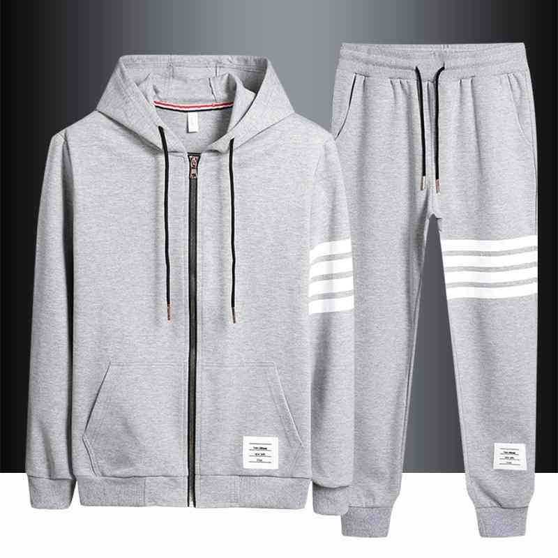 

Sportswear men's spring and autumn suit loose large running hooded sweater pants trend leisure two-piece set, Light gray