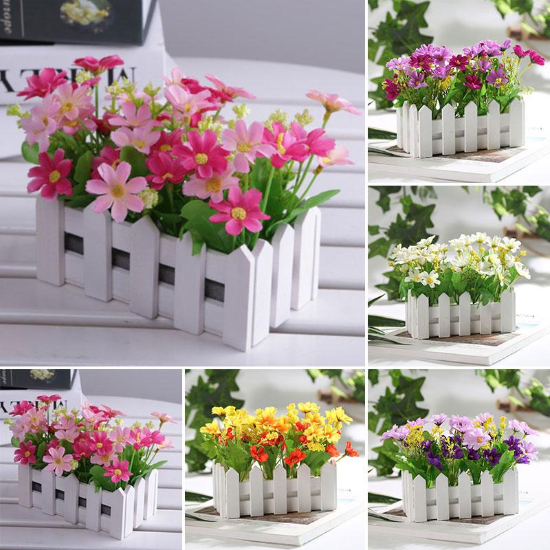 

Decorative Flowers & Wreaths 1 Set High Quality Wooden Fence Vase + Flower Rose And Daisy Silk Artificial Home Decoration Garden Decor Birth