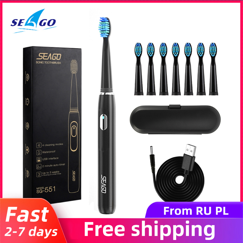 

Seago Sonic Rechargeable Electric Toothbrush with 3 Replacement Brush Heads 2 Minutes Timer & 4 Brushing Modes Waterproof SG551