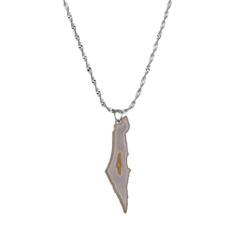 

Chains Silver Color Yellow Sacred Place Holy Land Isreal Map Pendants Necklaces Women Brass Copper Patriotic Chain Jewelry