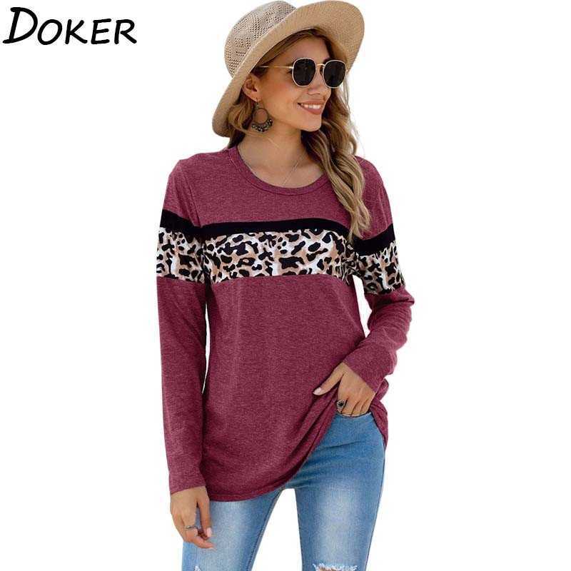 

Autumn Winter Leopard Long Sleeve T Shirt For Women O-neck Fashion Plus Size Tee Femme Vintage Casual Tshirt Tops 210603, Dark gray
