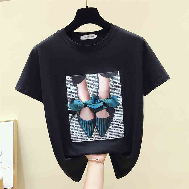 

Summer Fashion T-Shirt For Women Casual O Neck Short Sleeves Bow Female Pullover Tee Tops 210519, White
