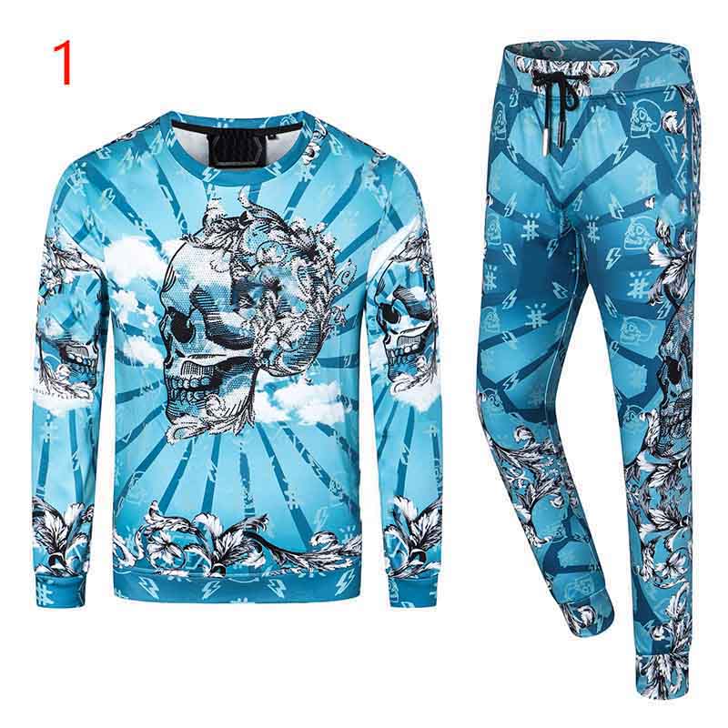 

Mens Tracksuits Round Neck Long Sleeve Slim Fashion Suit Printed with Different Styles of Skeletons Multiple Colors