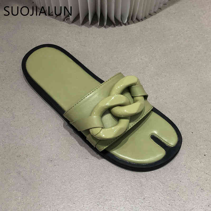 

SUOJIALUN Fashion Brand Buckle Women Slipper 2021 New Summer Flat Heel Casual Slide Ladies Outdoor Beach Flip Flops Shoes Mujer K78, Green