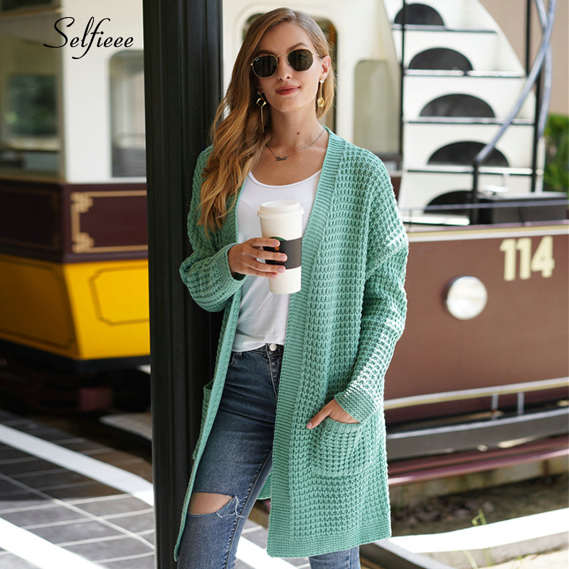 

Green Sweater Cardigan Autumn Winter Ladies Knitted Long Sleeve Pockets Tops Women Comfy Knitwear Womens Fashion Coat Mujer 2021