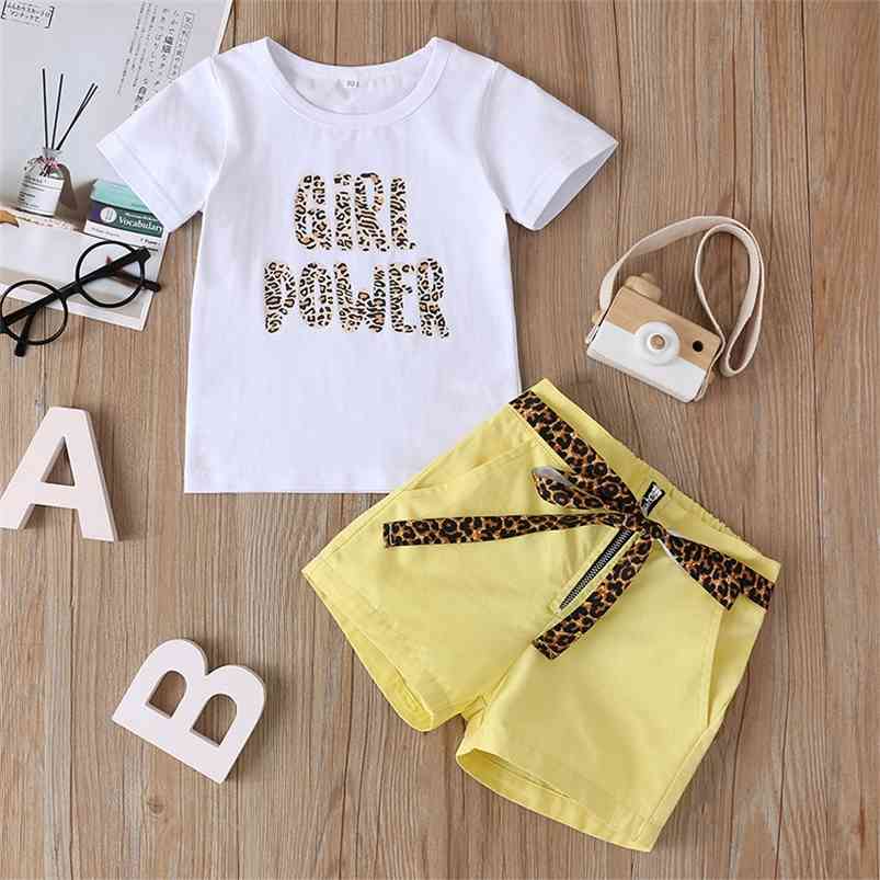 

Summer Baby Infant Rompers Clothes Short Sleeve Letter T-shirt Sashes Shorts Girls Costume 210629, Yellow