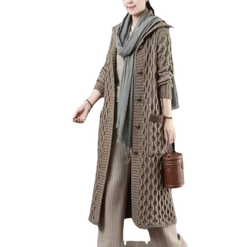 

Women's Sweaters Korean Version Of The Autumn And Winter Solid Color Single-breasted Knitted Sweater Retro Temperament Cardigan Jacket Women, Camel