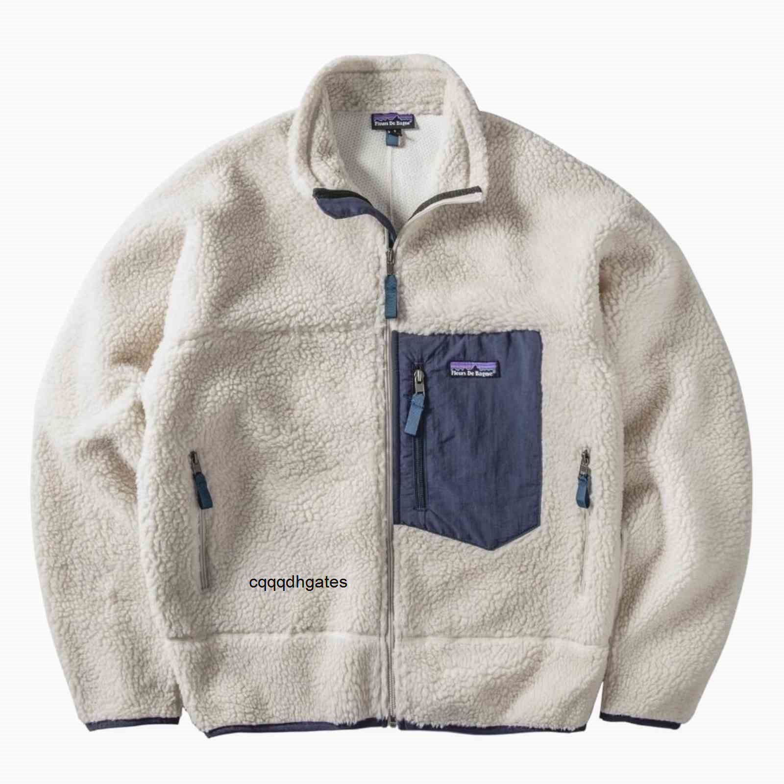 

outlet patagonias High Quality Autumn and Winter Pata Wet Fleece Men' and Women' Jacket Lamb Cashmere Windproof Warm Cardigan Jacket Hoodi, Creamy-white
