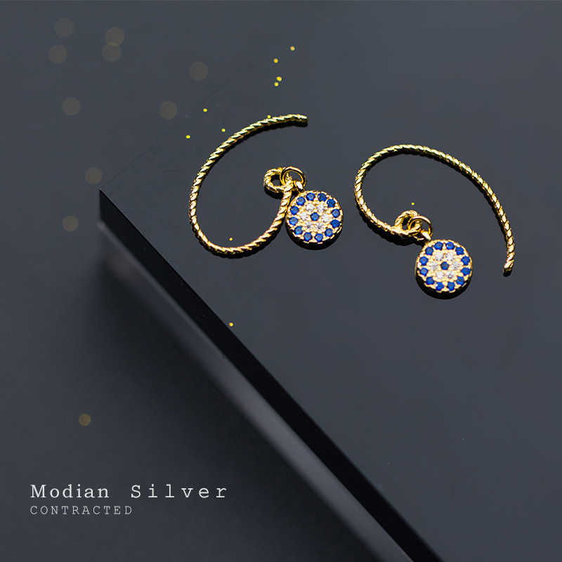 

Blue Crystal Round Eyes Dangle Earrings for Women 925 Sterling Silver Gold Color Fashion Party Jewelry Gifts 210707