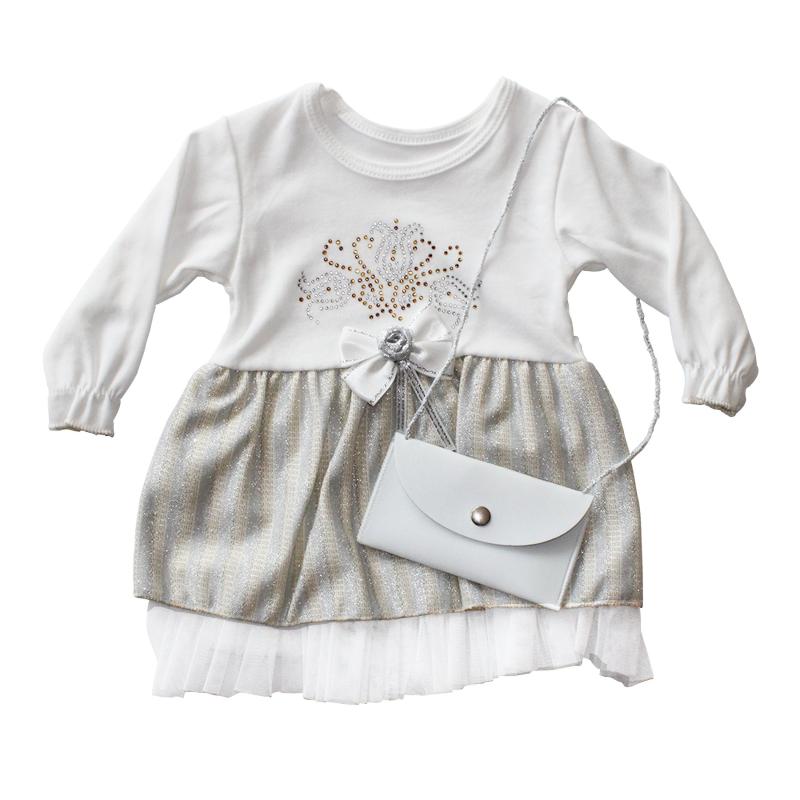 

Clothing Sets Silvery Long Sleeve Baby Girl Dress, White