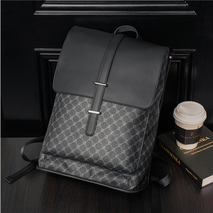 

Factory wholesale men leather shoulder bag college style printed fashion backpack street trend woven student backpacks simple and versatile plaid handbag, Black1