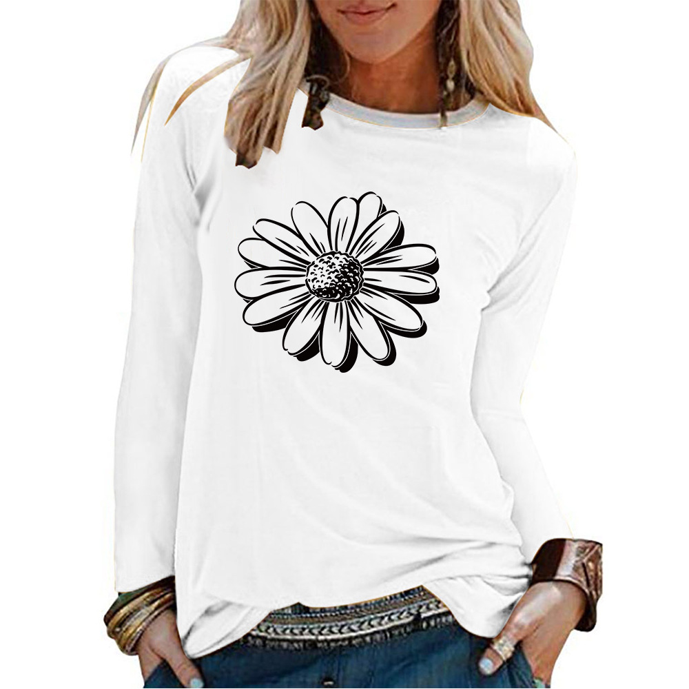

Sunflower Print Sweatshirts Graphic Women Spring Autumn For Female T-shirt, Black