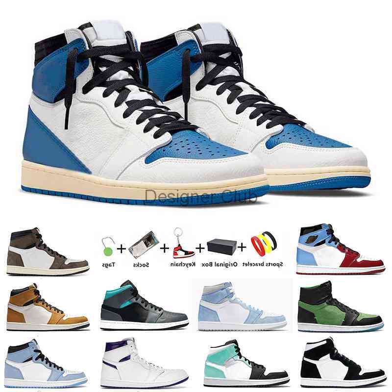 

shoes 1 Travis Scotts x fragment 1s mens basketball shoes University Blue twist unc Hyper Royal Dark Mocha OG Black White men women, Color#49