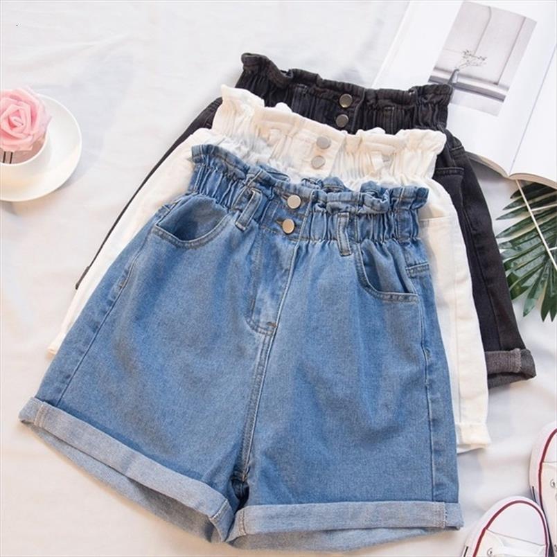 

garemay denim large size women short summer loose jean high waist elastic wide leg fashion jeans for, White;black