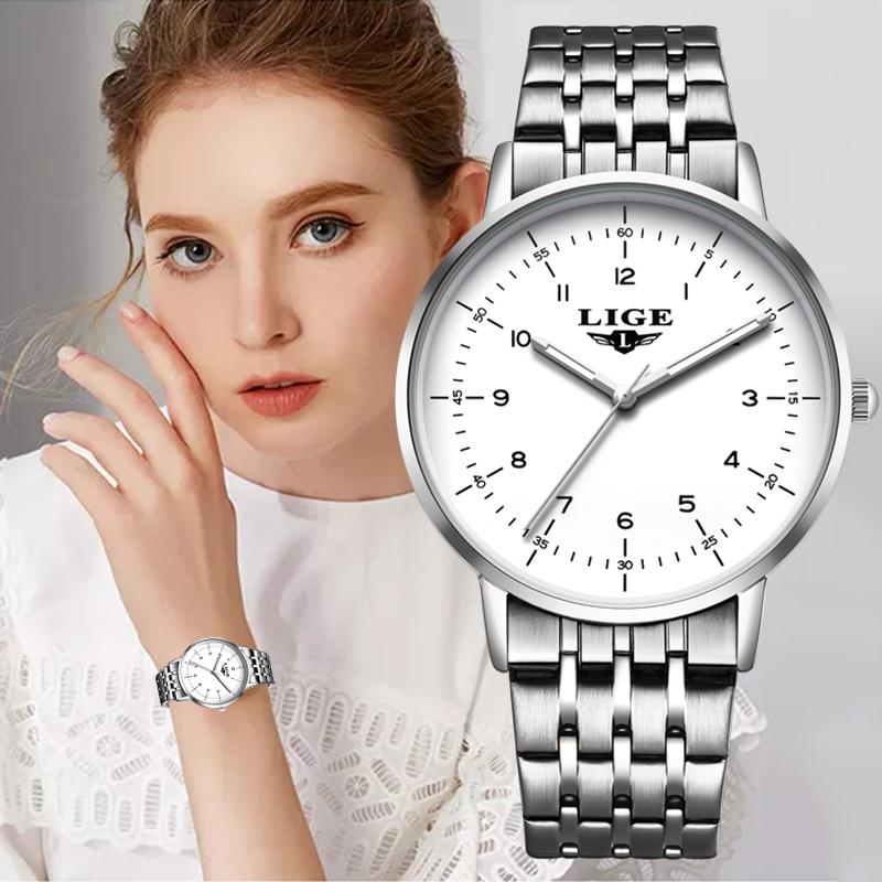 

Wristwatches Montre Femme LIGE Luxury Women Watches Fashion Full Steel Bracelet Ladies Wrist For Silver Girl Gifts, Silver blue