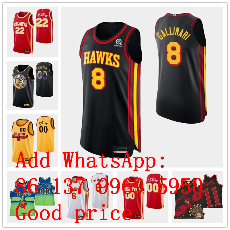 

Custom Atlanta's Men women youth Hawks's 11 Trae Young's 20 John Collins 8 Danilo Gallinari 15 Clint Capela 2021-22 75th Anniversary City Gold red Jersey