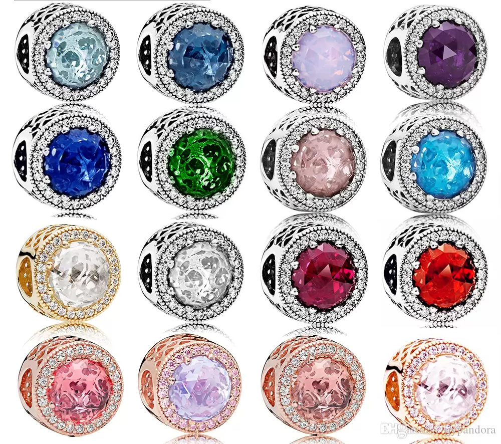 

Genuine S925 Sterling Silver Fit Pandora Multicolor Gemstone Hollow Bead Love Heart Blue Turquoise Crysta Charm For Bracelet DIY Beads Charms, Black