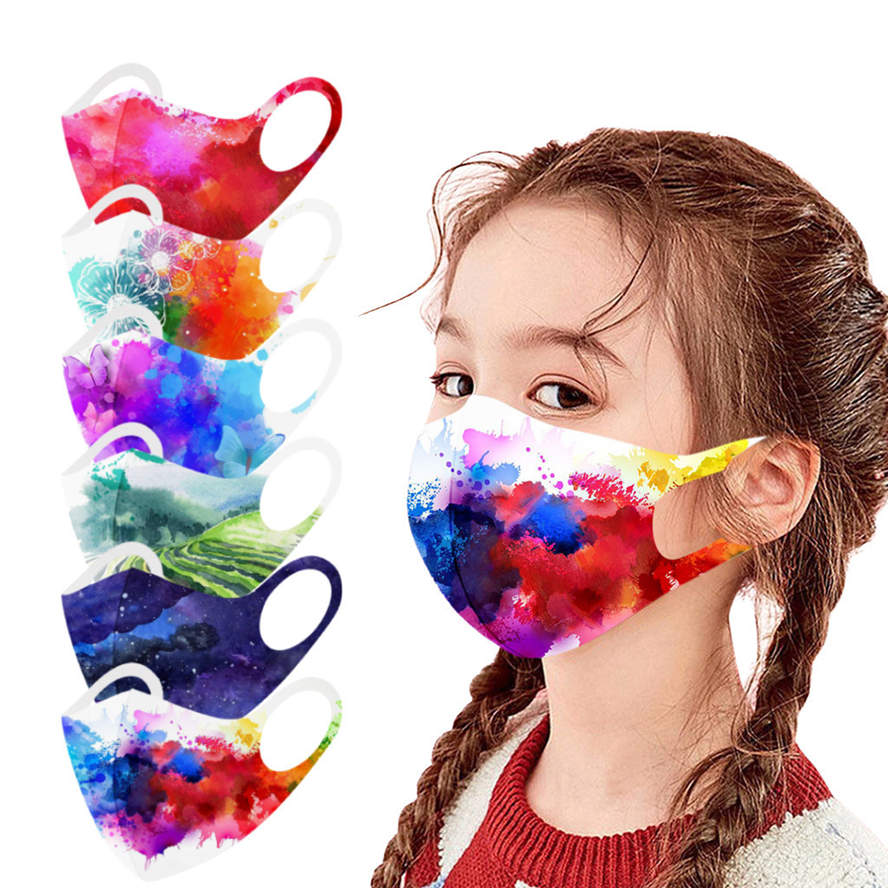 

colorful face mask for boys girls Knitted dustproof watercolor children ice silk cotton masks washable waterproof breathable anti-sai facemask in stock