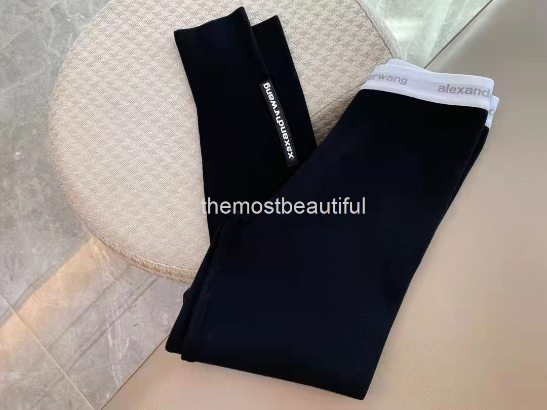 

Women's Leggings early spring aw King's letter webbing elastic waist slim fit women wearing outside, Black