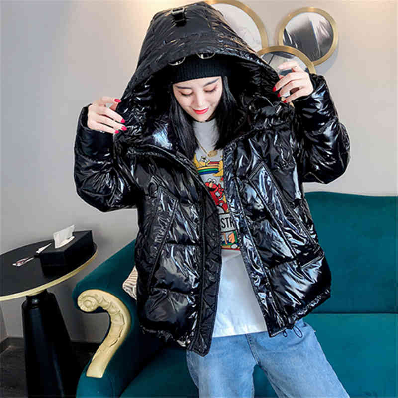 

Women's Jackets Winter Solid Jacket Women Clothes Hooded High Quality Short Cotton Padded Parkas Loose Thick Warm Coat Ladies Oute, Black