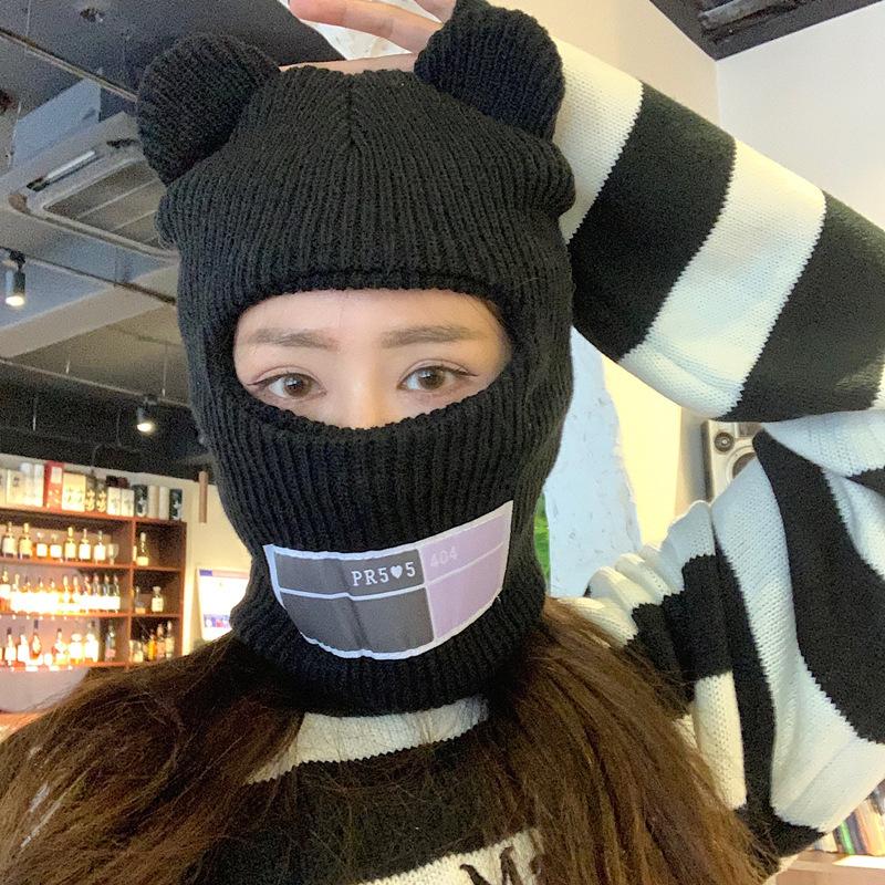 

Beanie Skull Caps Bear Ears Balaclava Ladies Ski Mask Crochet Full Face Knitted Hat Winter