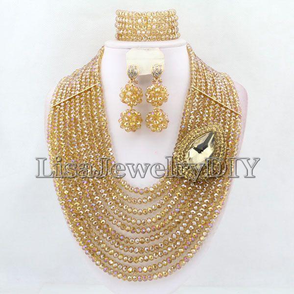 

Earrings & Necklace Gorgeous African Beads Jewelry Sets Nigerian Wedding Crystal Set HD2094, As pic