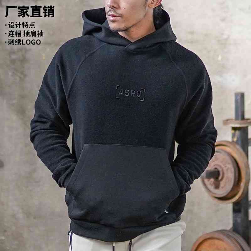 

2021 autumn sweater loose large men's off shoulder Pullover Hoodie solid color long sleeve Plush coat, Black