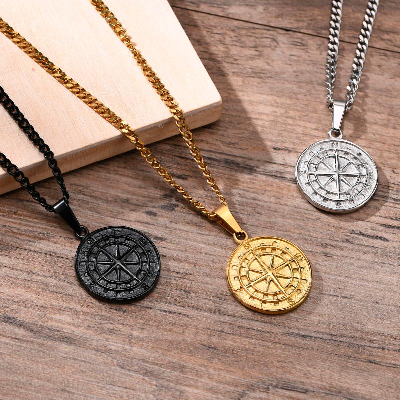

Chains Compass Pendant Necklace,Stainless Steel Man Jewelry Gift For Her, Silver