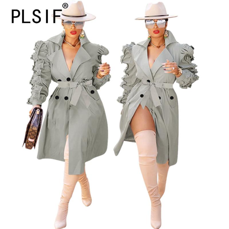 

Women' Trench Coats Brand Fashion Street Sexy Women Clothes Tops Ruched Long Sleeve Chic Elegant Lady Outdoor, Mint