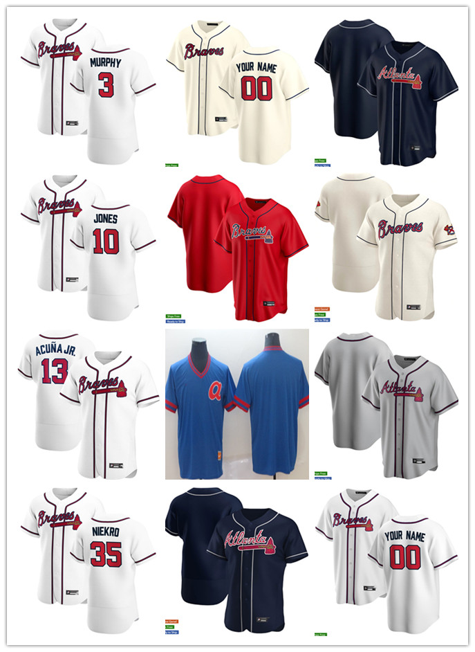 

Men Women Youth Atlanta Braves 13 Ronald Acuna Jr. 35 Phil Niekro 10 Chipper Jones 3 Dale Murphy Custom Baseball Jersey Blank re, Blue;black